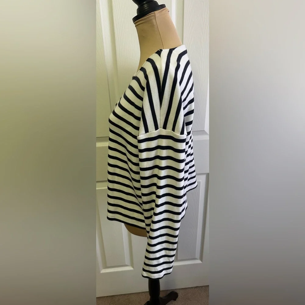 Ann Taylor Navy and White Striped Long Sleeve Tee - Picture 3 of 6